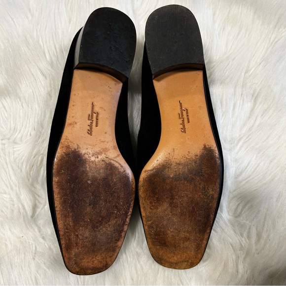 Salvatore Ferragamo Black Suede Square Toed Loafer Shoes Size 8.5 - Picture 7 of 11